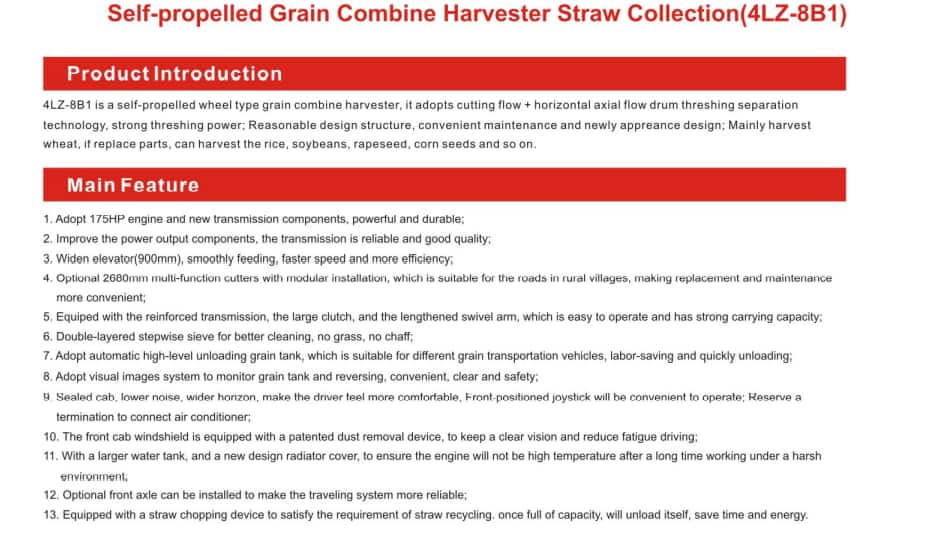 Self-propelled Grain Combine Harvester Straw Collection(4LZ-8B1)