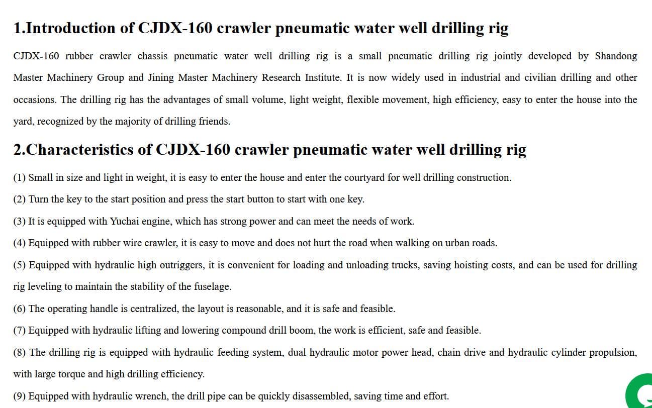 CJDX-160 crawler pneumatic water well drilling rig