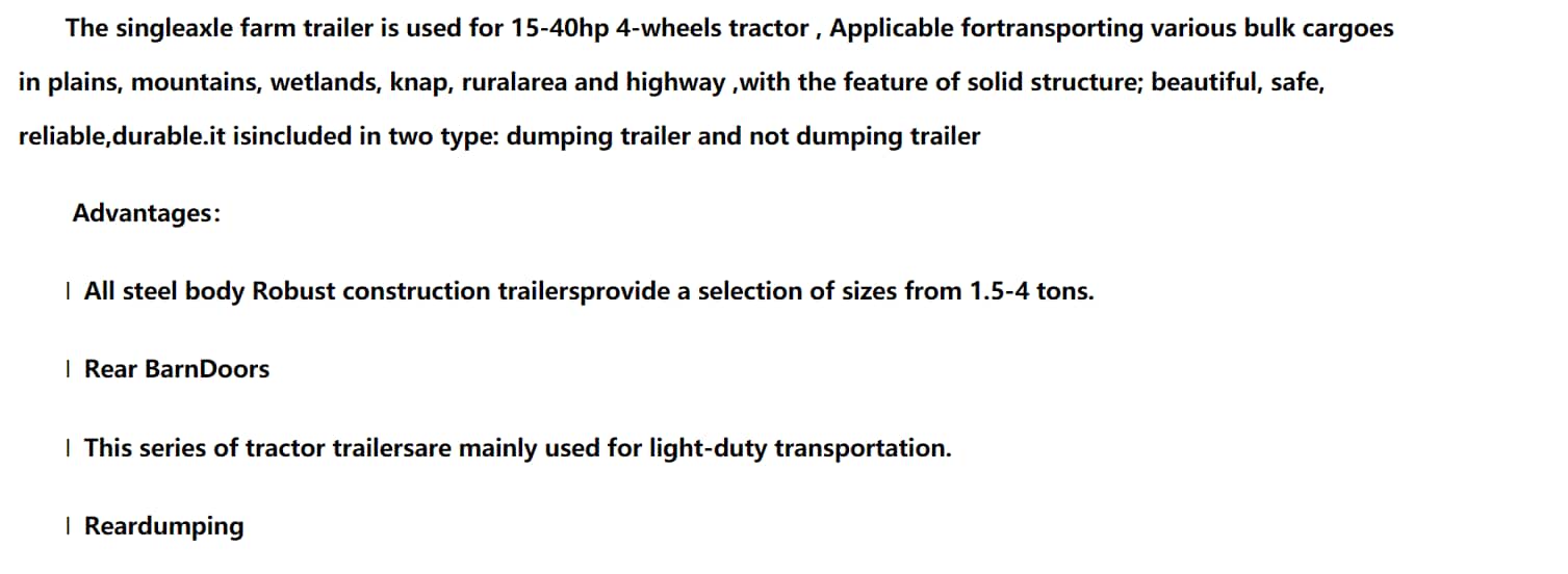 Wei-Tai  Tractor products  Agriculture Implements  1-3T Trailer  3-10T Two  axle  trailer For Sale