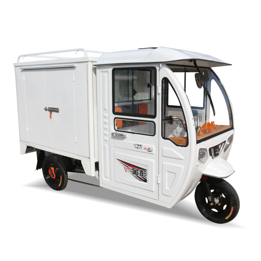 Electric delivery tricycle with closed cargo box , cargo tricycle with cabin