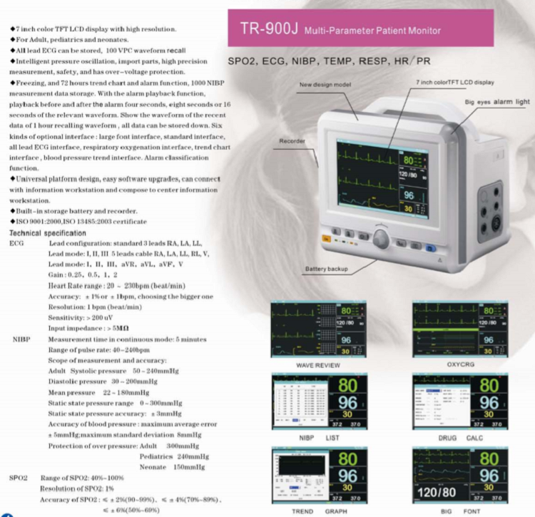 High quality handheld pulse oximeter TR900 medical monitor with digital LED/LCD display for sale