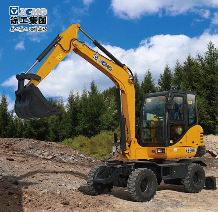 XCMG 6 ton mini wheel excavator XE60WA China small hydraulic wheel digger excavator machine for sale