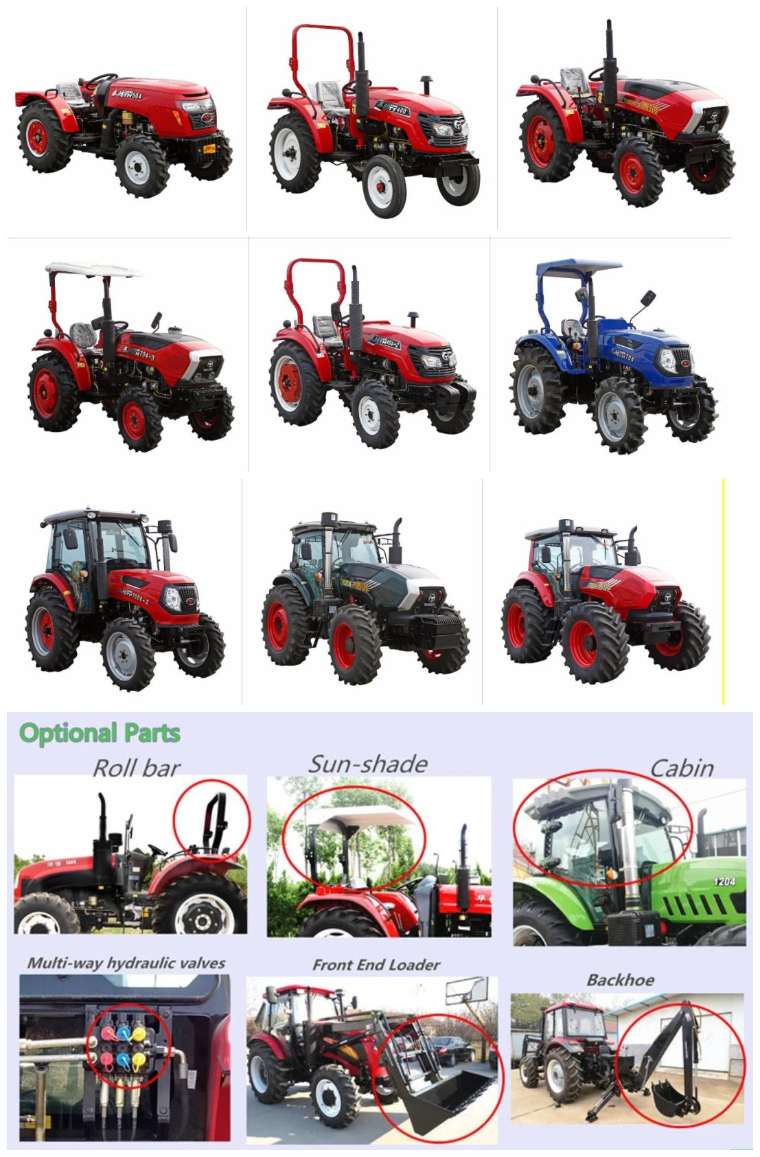 Made in China 55HP 4WD Walking Tractor Agricultural Machinery Mini Farm Tractors