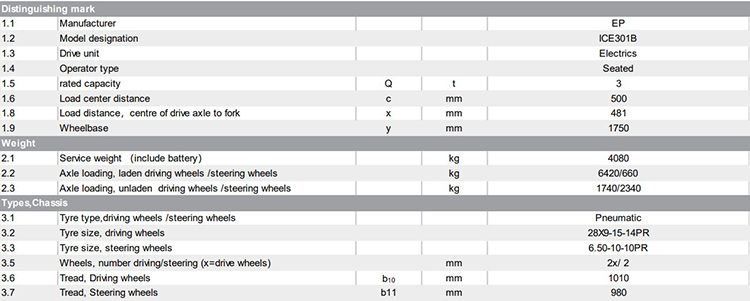 Electric forklift truck EP counterbalance lithium-ion battery 3 ton capacity price