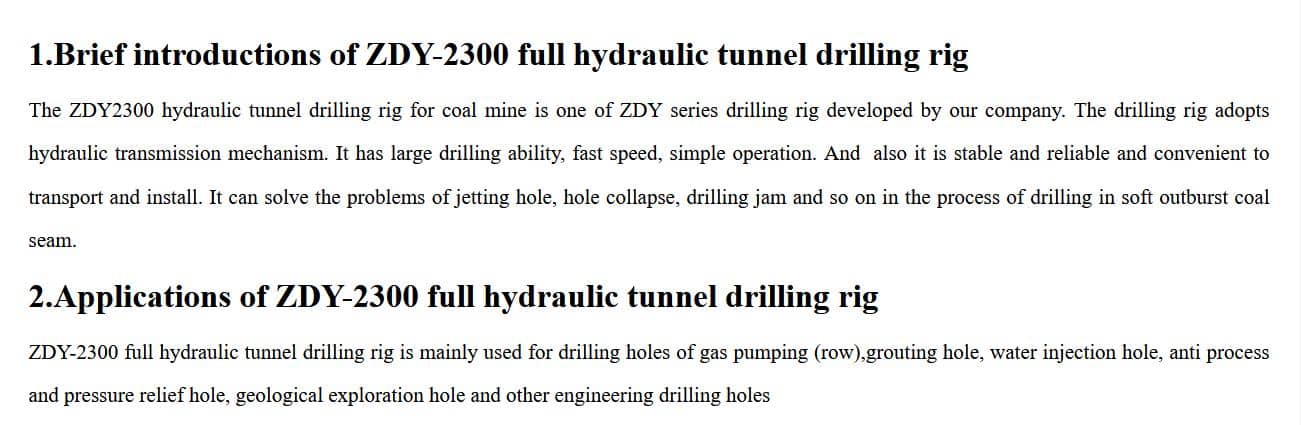 ZDY-2300 full hydraulic tunnel drilling rig