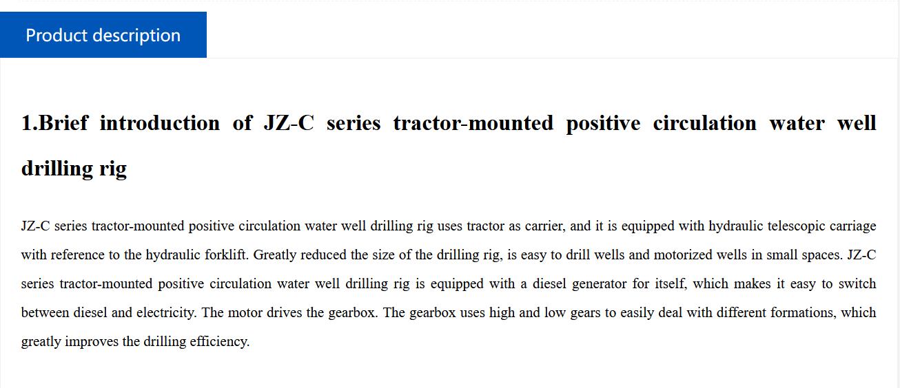 JZ-C series tractor-mounted positive circulation water well drilling rig