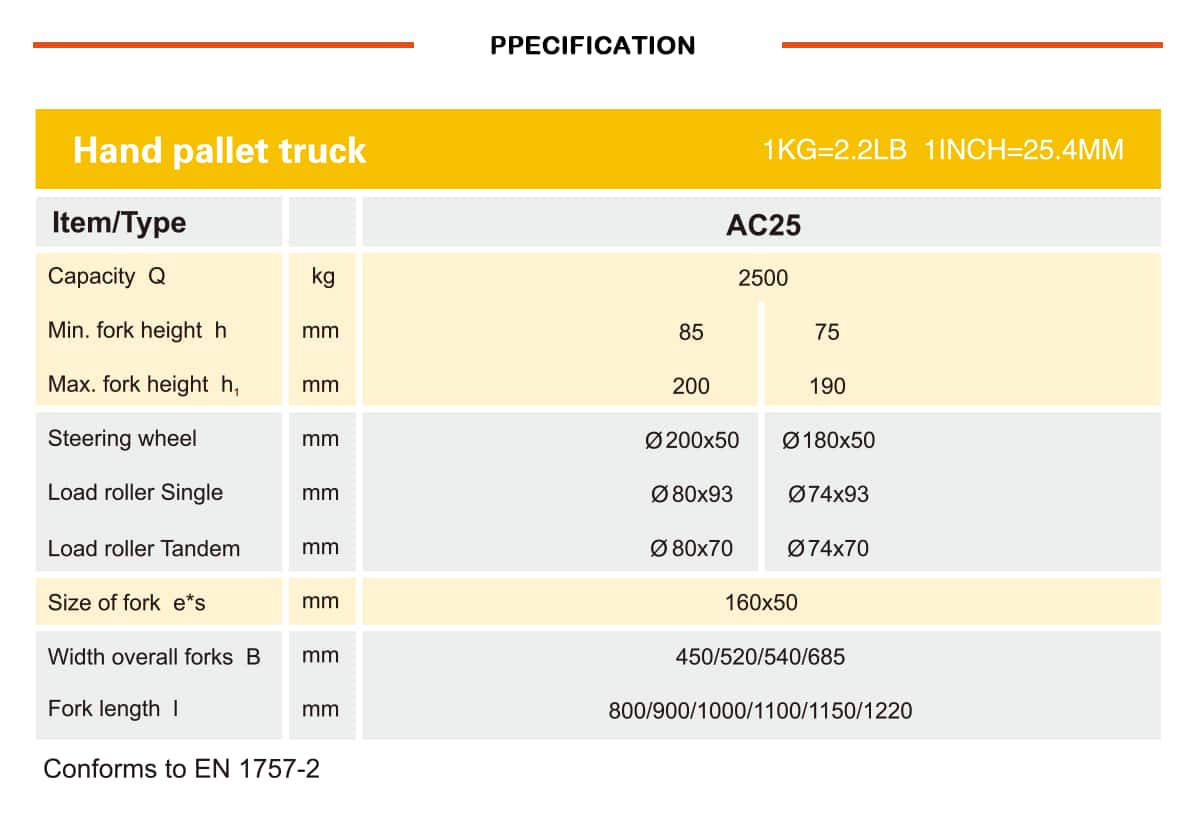 NOBLELIFT AC25 Series Hand Pallet Truck