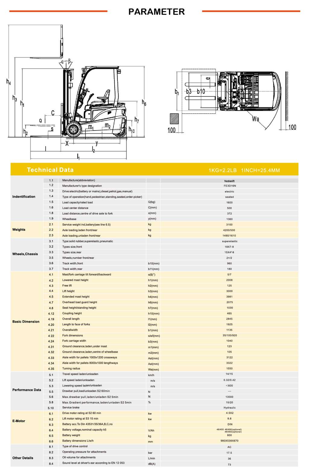 NOBLELIFT FE3R16N Electric Forklift