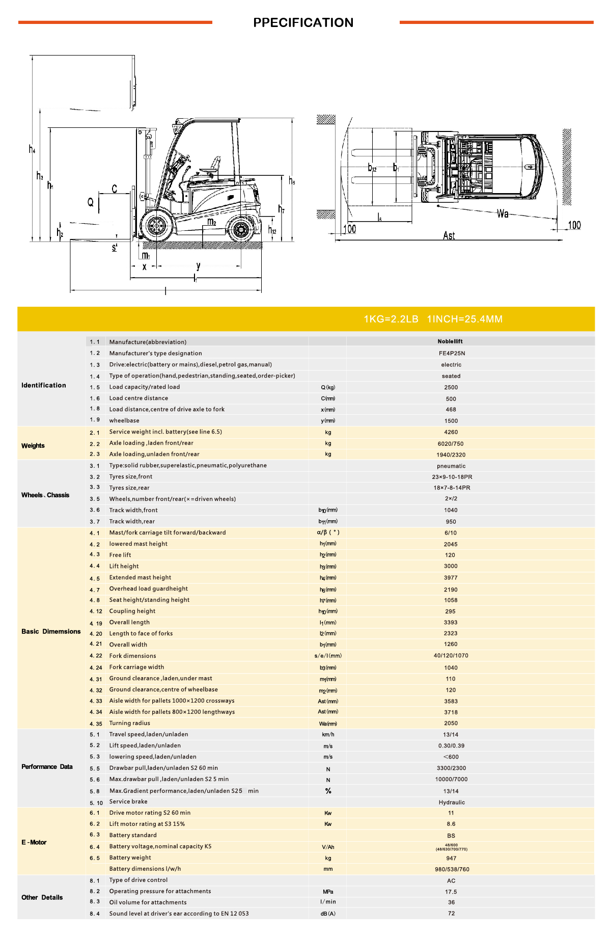 NOBLELIFT FE4P25N Electric Forklift