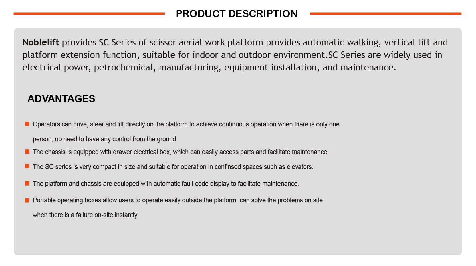 NOBLELIFT Official 8-10m  Scissor Lift  SC08EC/HC SC08EN/HN SC10EN/HN