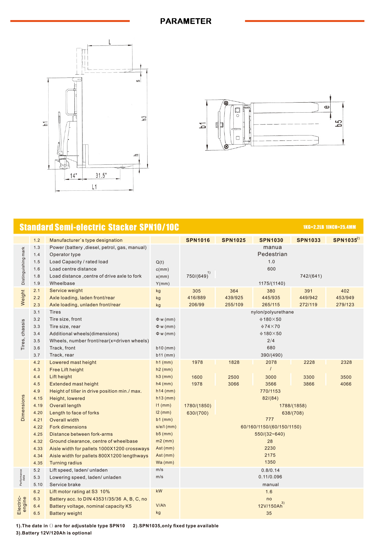 NOBLELIFT SPN Series Standard Semi-Electric Stacker